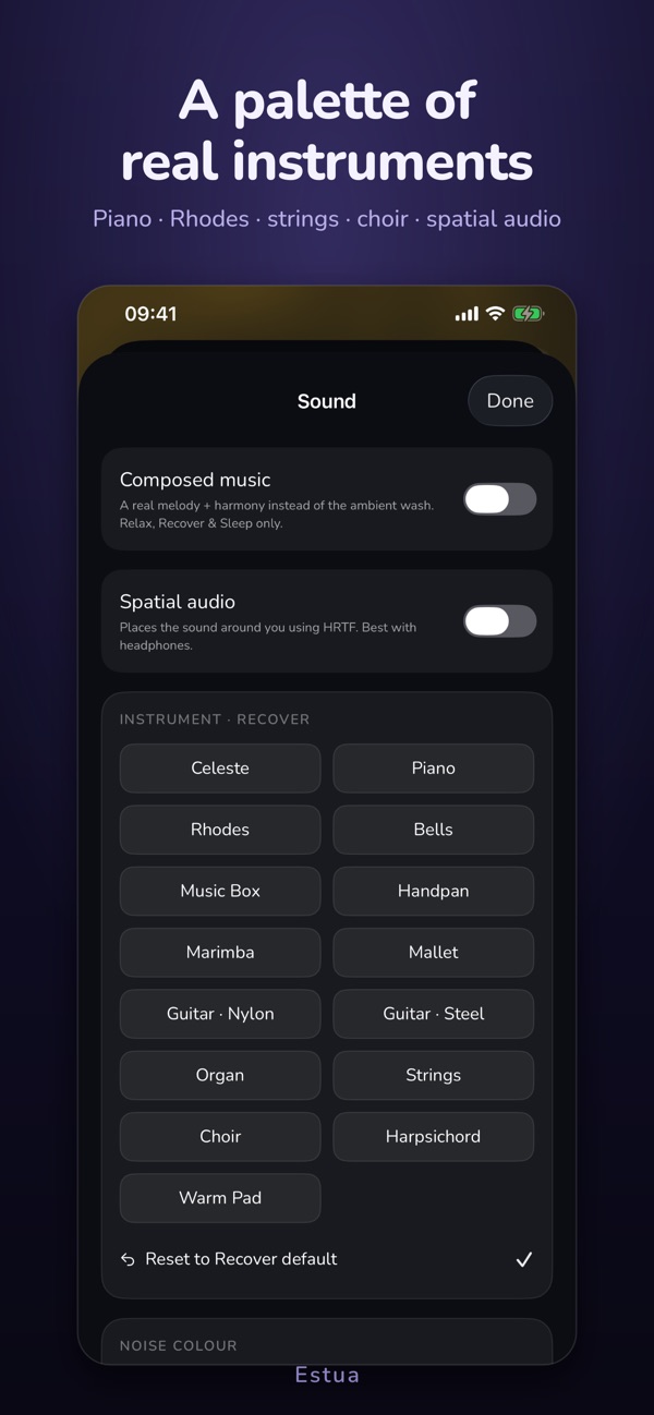 A palette of real instruments — estua screenshot