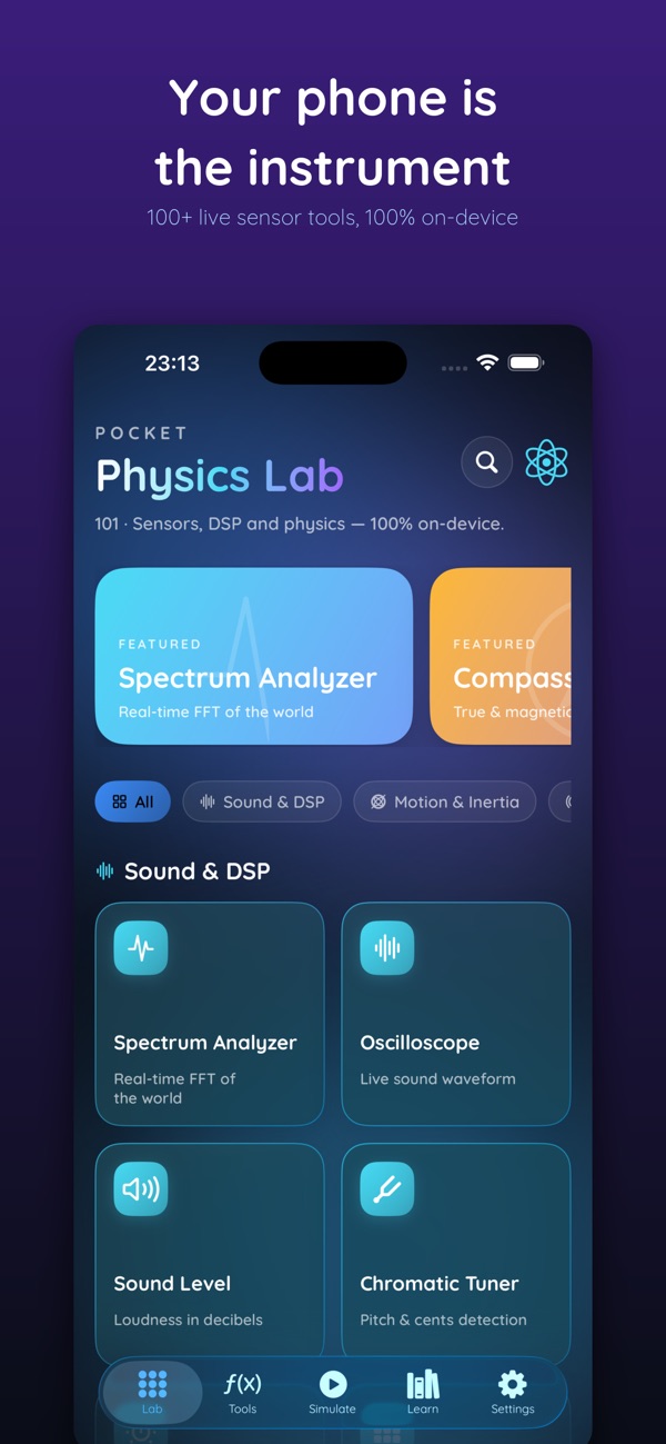 Your phone is the instrument — phyzix screenshot