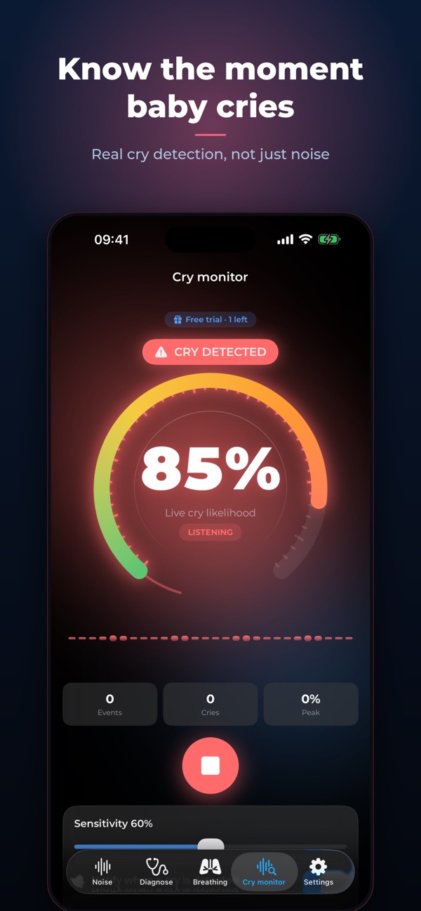 Know the moment baby cries — sonarish screenshot