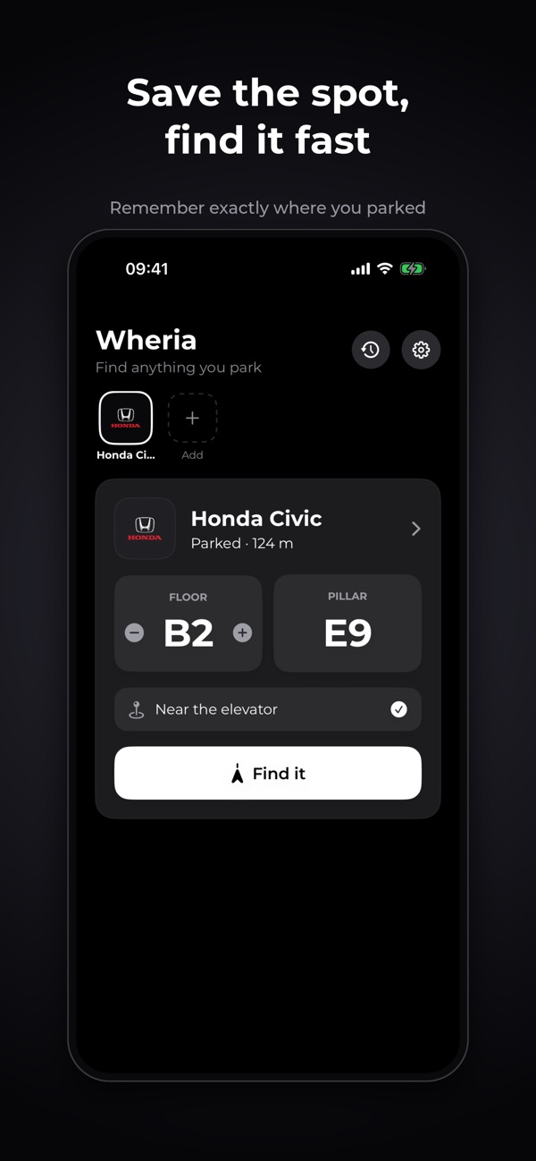 Save the spot, find it fast — wheria screenshot