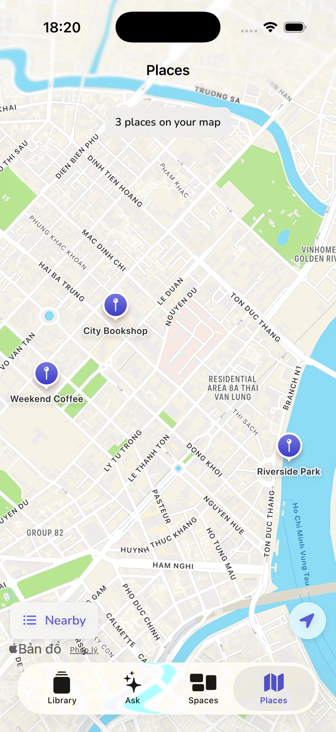 Open a place from the map
