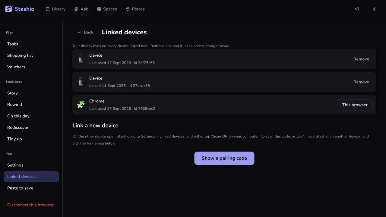 Show a device pairing code