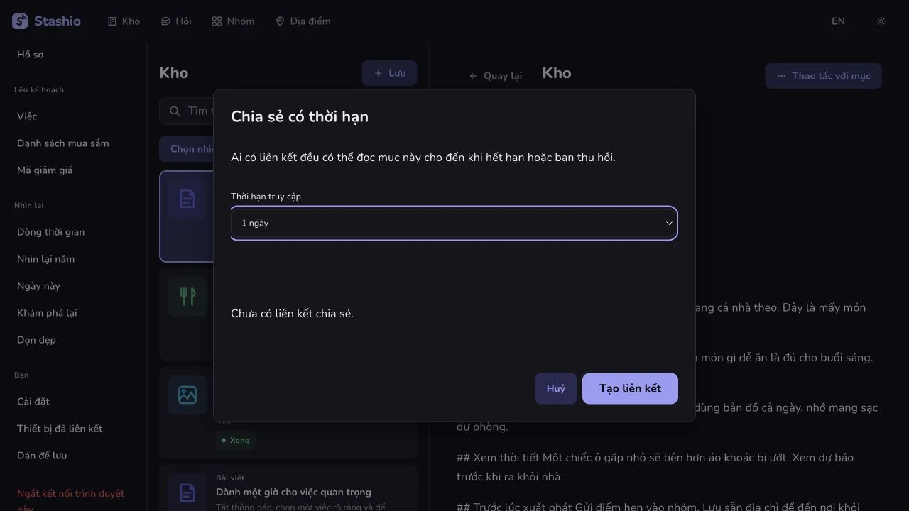 Chọn thời hạn chia sẻ